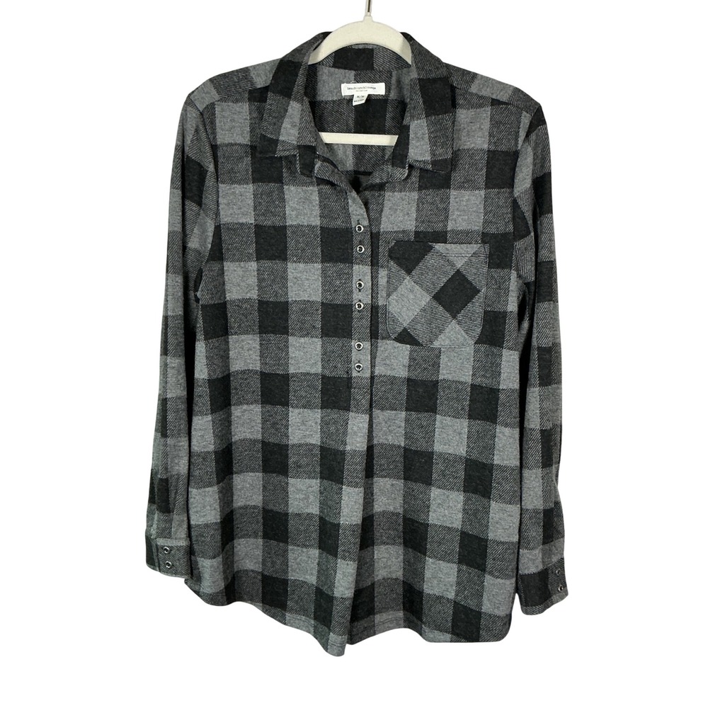 Beachlunchlounge Grey Black Buffalo Plaid Flannel Shirt Womens Medium LS